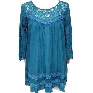 WINTER Lennon Turquoise Sheer Lace Crochet Tunic